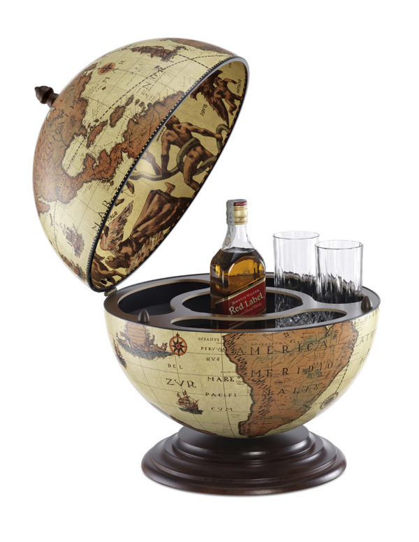 Fine Vintage table top bar globe - safari, product photo - open