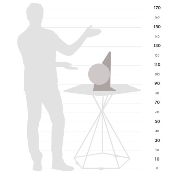 Size chart graphic for the Floating Vela Small Desk Globe