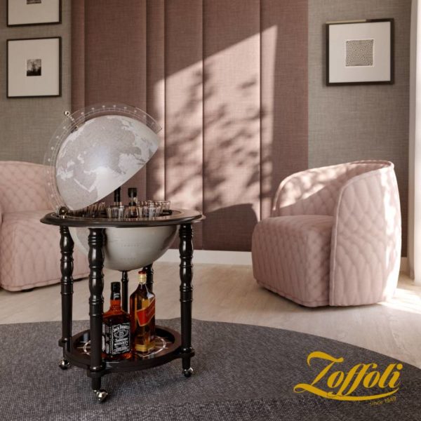 Image of Designer Elegance modern globe bar - black, studio photo with Zoffoli logo